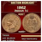 1862 Indian Cent 1c ms65+ SEGS