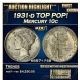 1931-d Mercury Dime TOP POP! 10c ms67+ fsb SEGS