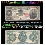 1891 $2 Treasury Note Grades vf+ Signatures Tillma