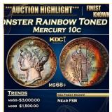 1938-p Mercury Dime Monster Rainbow Toned TOP POP!
