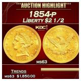 1854-p Gold Liberty Quarter Eagle $2 1/2 ms63 SEGS