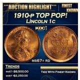 1910-p Lincoln Cent TOP POP! 1c ms67+ rd SEGS