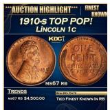 1910-s Lincoln Cent TOP POP! 1c ms67 rb SEGS