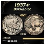 1937-p Buffalo Nickel 5c ms67 SEGS