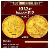 1912-p Gold Indian Eagle $10 ms65+ SEGS