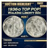 1936-d Walking Liberty Half Dollar TOP POP! 50c ms