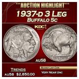 1937-d 3 Leg Buffalo Nickel 5c au58 SEGS