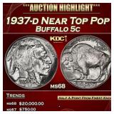 1937-d Buffalo Nickel Near Top Pop 5c ms68 SEGS