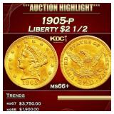1905-p Gold Liberty Quarter Eagle $2 1/2 ms66+ SEG