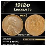 1912-d Lincoln Cent 1c Grades ms62+ bn