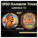 PCGS 1950 Proof Lincoln Cent Rainbow Toned 1c pr64