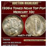 1936-s Mercury Dime Toned Near Top Pop! 10c ms67+