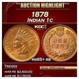 1878 Indian Cent 1c ms65+ rb SEGS