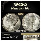 1942-d Mercury Dime 10c ms67 FSB SEGS