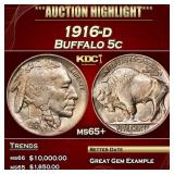 1916-d Buffalo Nickel 5c ms65+ SEGS