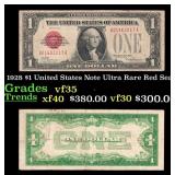 1928 $1 United States Note Ultra Rare Red Seal Gra
