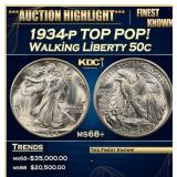1934-p Walking Liberty Half Dollar TOP POP! 50c ms