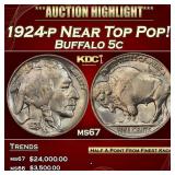 1924-p Buffalo Nickel Near Top Pop! 5c ms67 SEGS