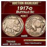 1917-d Buffalo Nickel 5c ms65 SEGS