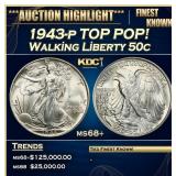 1943-p Walking Liberty Half Dollar TOP POP! 50c ms