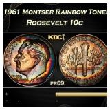 1961 Proof Roosevelt Dime Montser Rainbow Toned 10