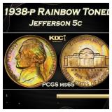 PCGS 1938-p Jefferson Nickel Rainbow Toned 5c PCGS