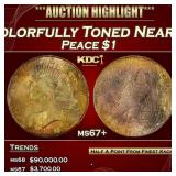 1925-p Peace Dollar Colorfully Toned Near Top Pop!