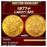 1877-p Gold Liberty Double Eagle $20 ms62+ USCG