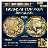 1938-d/s Buffalo Nickel TOP POP! 5c ms68+ SEGS