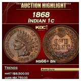 1868 Indian Cent 1c Grades ms66+ bn