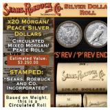 YA- 20 Mixed Morgan/Peace SEARS Dollar Roll Circ M