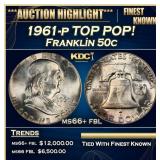 1961-p Franklin Half Dollar TOP POP! 50c ms66+ fbl