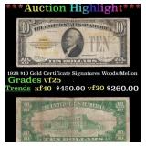 1928 $10 Gold Certificate Signatures Woods/Mellon