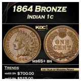 1864 Bronze Indian Cent 1c Grades ms65+ bn