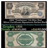 1908 $10 Blue Seal Silver Certificate "Tombstone"