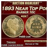 1893 Proof Barber Dime Near Top Pop 10c pr68 cam S