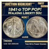 1941-d Walking Liberty Half Dollar TOP POP! 50c ms