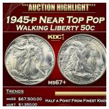 1945-p Walking Liberty Half Dollar Near Top Pop 50