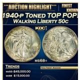 1940-p Walking Liberty Half Dollar Toned TOP POP!