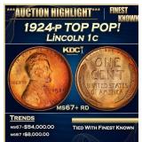 1924-p Lincoln Cent TOP POP! 1c ms67+ rd SEGS