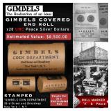 NY- 20 Unc GIMBLES Peace Dollar $1 Roll A Level