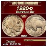 1920-d Buffalo Nickel 5c ms64 SEGS