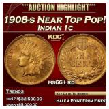 1908-s Indian Cent Near Top Pop! 1c ms66+ rd SEGS