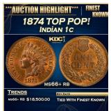 1874 Indian Cent TOP POP! 1c ms66+ rb SEGS