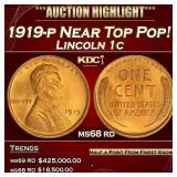1919-p Lincoln Cent Near Top Pop! 1c ms68 rd SEGS