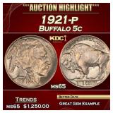 1921-p Buffalo Nickel 5c ms65 SEGS
