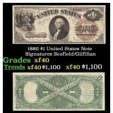 1880 $1 United States Note Grades xf Signatures Sc