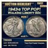 1943-s Walking Liberty Half Dollar TOP POP! 50c ms