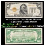 1928 $50 Gold Certificate FR-2404 Signatures Woods