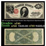 1917 $1 Large Size Legal Tender Note Grades xf Sig